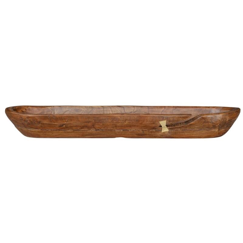HomeRoots 42" Brown And Gold Reclaimed Wood Asymmetrical Edge Oval Centerpiece Bowl - 42.00 in. x 5.00 in. x 8.75 in.
