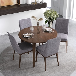 Hayley Modern Solid Wood Walnut Dining Table and 4 Chairs Set - Bed ...