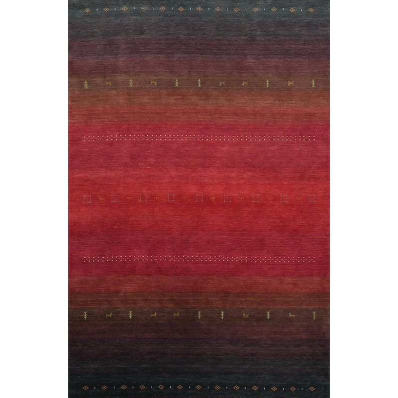 Hand Knotted Oriental 100% Wool Carpet Tribal Animal Pictorial Red Gabbeh Area Rug - 11' 7'' X 7' 11''