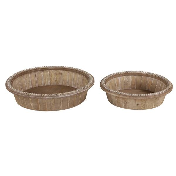 Shop Large Round Natural Solid Wood Trays With Wood Bead Trim Set Of 2 20 X 20 X 4round On Sale Overstock 32153773
