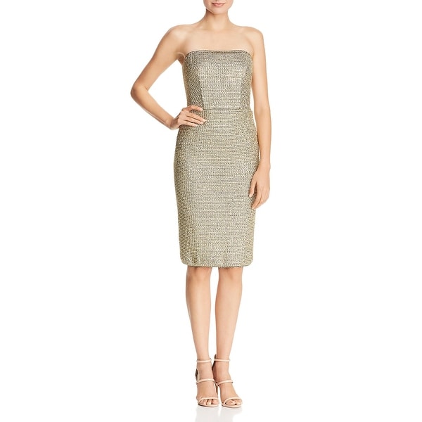 black halo gold dress