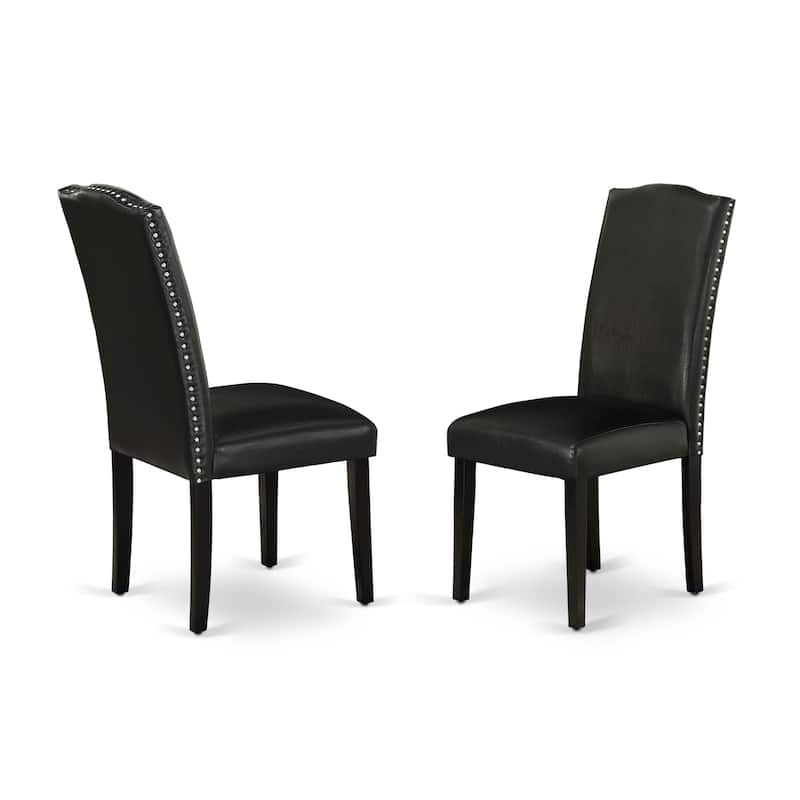 East West Furniture Dining Table Set- a Wooden Table and Black Faux Leather Parsons Chairs, Black(Pieces Options)