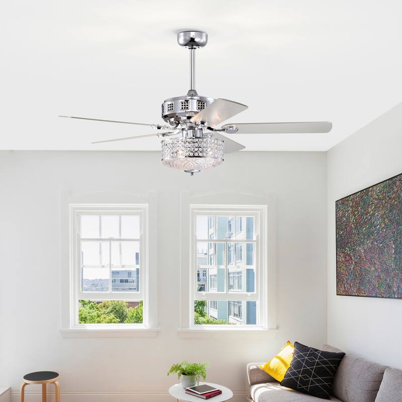 Callen 52 Inch Glam Style Chrome Finish Crystal Ceiling Fan 3 Light with Remote