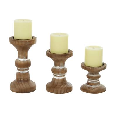 Wood Short Distressed Turned Candle Holder - Set of 3 Brown or White - Roche River Decor