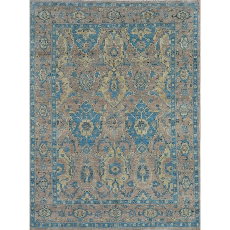 Oushak Indian Area Rug Hand-Knotted Transitional Brown Wool Carpet - 8'0" x 9'10"