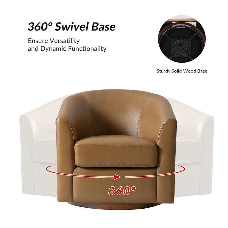 Althea Modern Genuine Leather Swivel Barrel Chair with Solid Wood Base Set of 2 By HULALA HOME