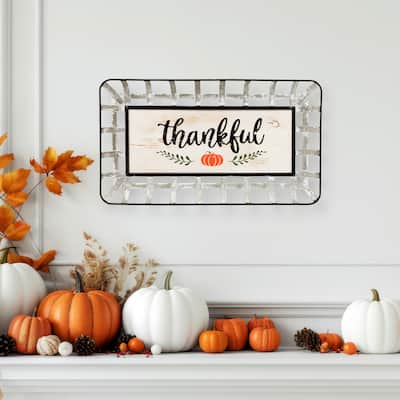 24" Silver White a Pumpkin "Thankful" Fall Serving Tray Sign
