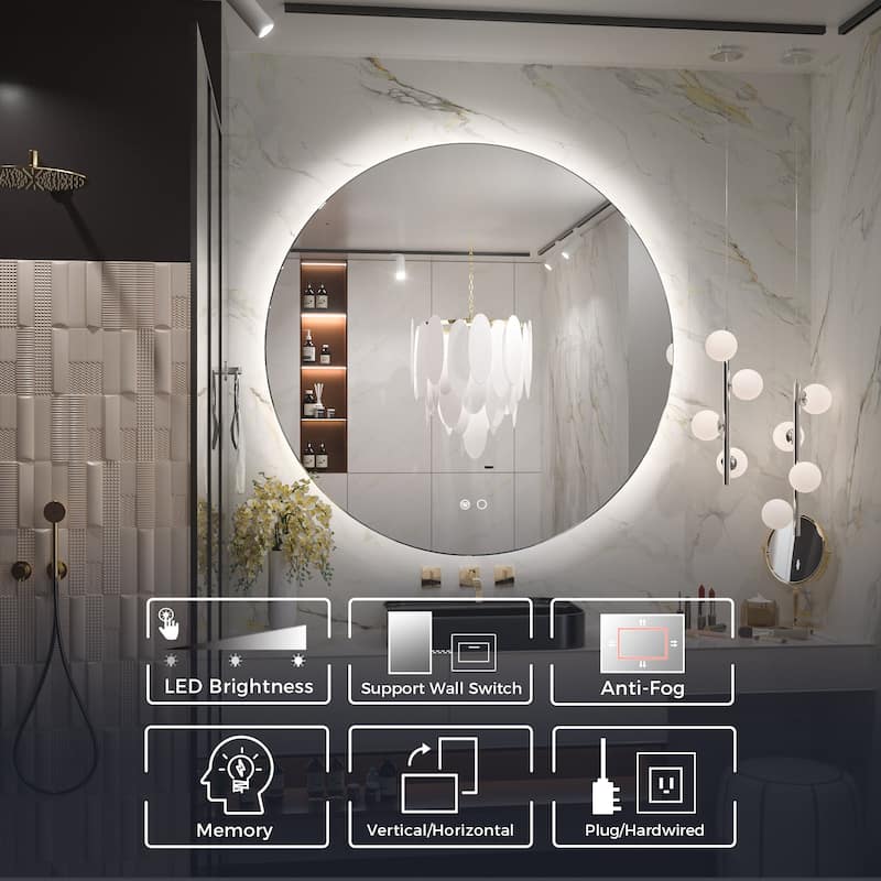 KEONJINN Round LED Backlit Bathroom Vanity Wall Mirror 3 Colors, Anti-fog
