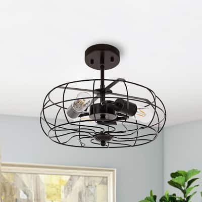 GetLedel 15-inch Farmhouse 3-Light Caged Semi Flush Mount Ceiling Light