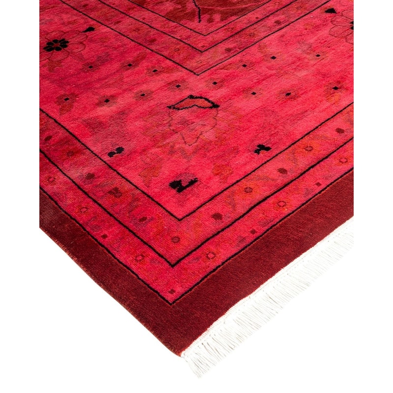 Overton Hand Knotted Wool Vintage Inspired Modern Contemporary Overdyed Pink Area Rug - 10' 2" x 14' 1"