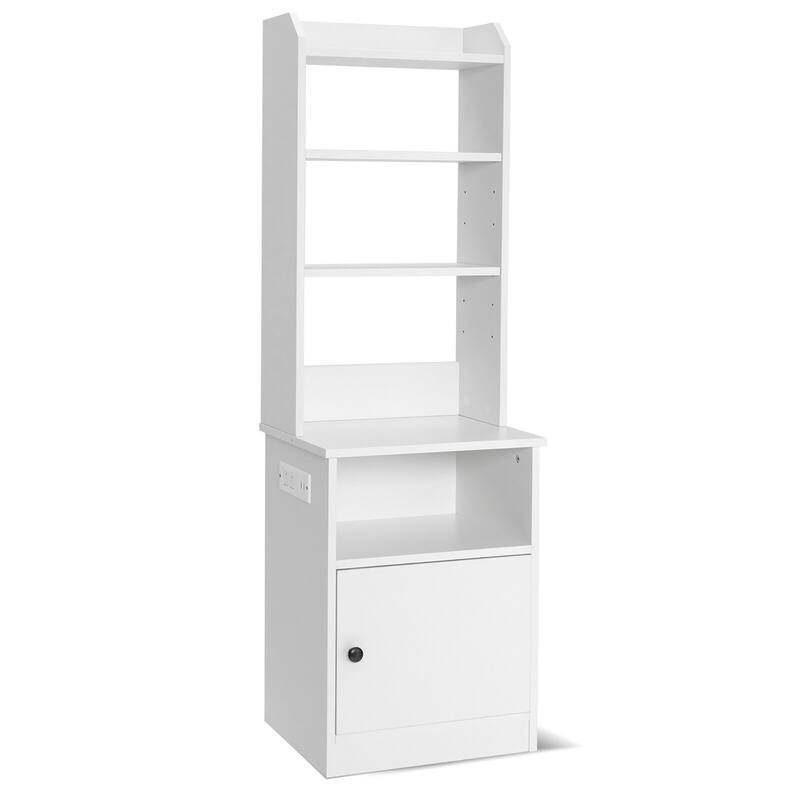 Gymax Nightstand Bedside End Side Table Bookshelf w/ Charging Station