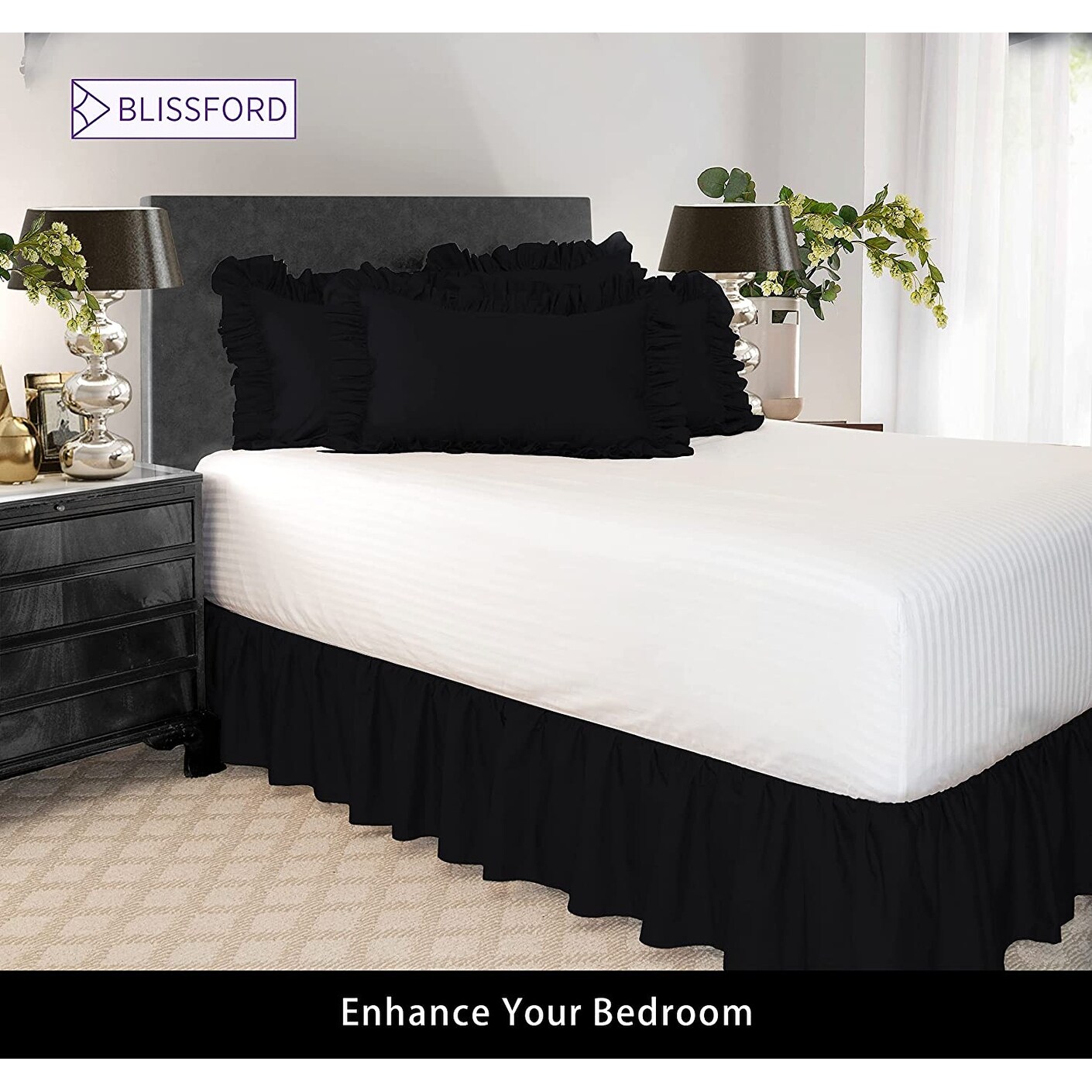 Black ruffle bed skirt full discount