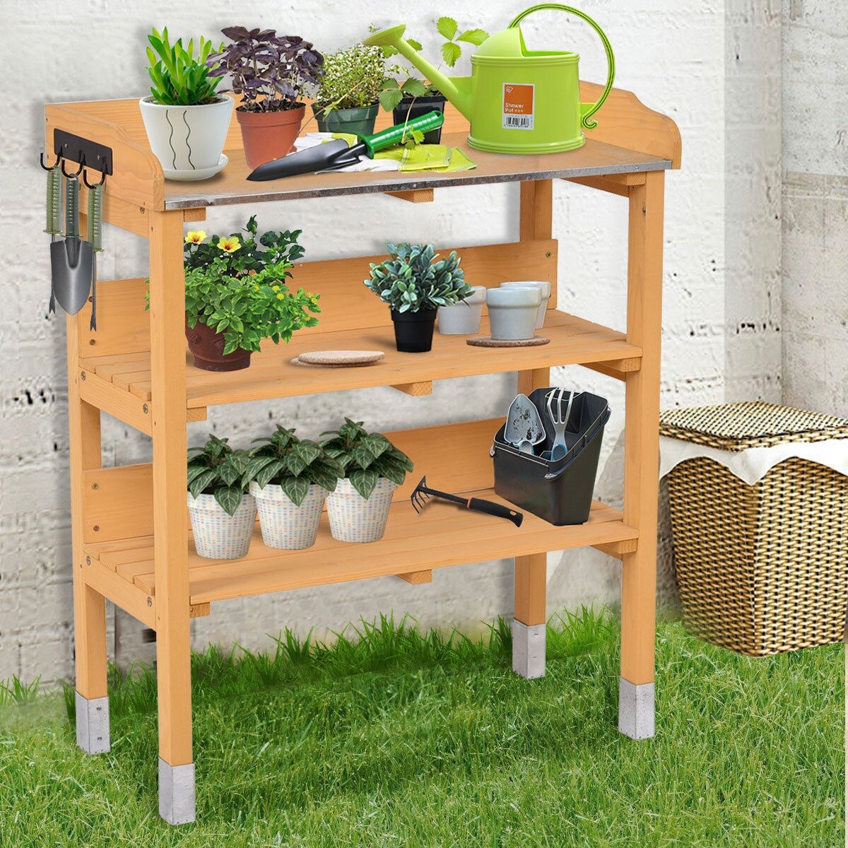 New Wooden Potting Table Garden Work Bench Station Outdoor Shelf