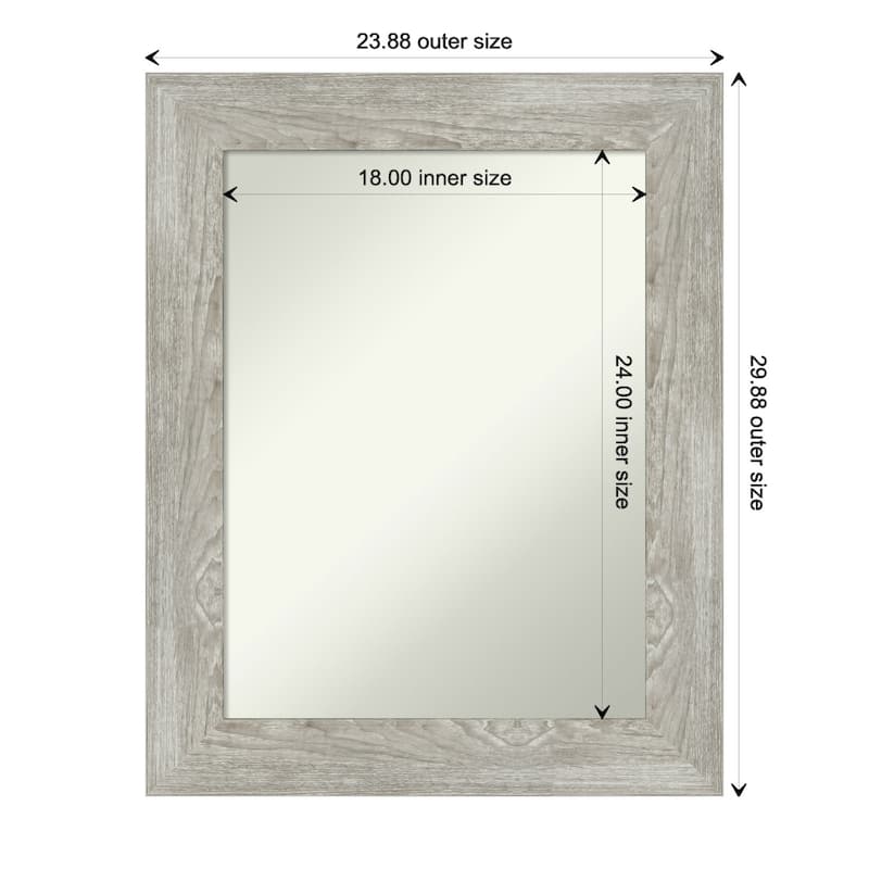 Non-Beveled Bathroom Wall Mirror - Dove Greywash Frame - 24 x 30 in - Dove Greywash
