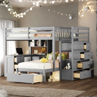 Storage-Savvy Design Full over Twin Bunk Bed with Desk, Drawers and Shelves