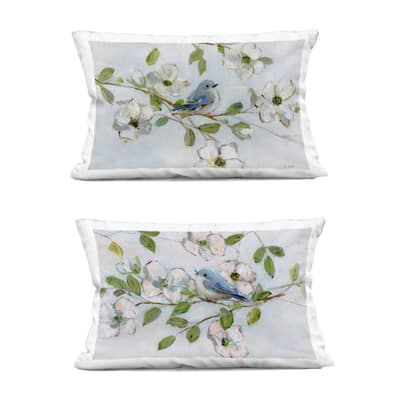 Stupell Perched Bluebirds on Branch Decorative Printed Throw Pillow Design by Sally Swatland (Set of 2)