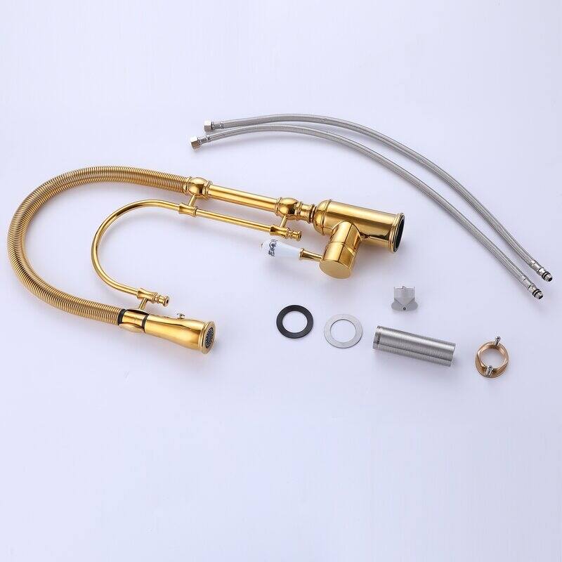 Commercial Pull Down Kitchen Sink Faucet Single Handle Modern Single Hole Brushed Gold Kitchen Faucets With Sprayer