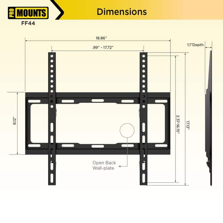 ProMounts Flat / Fixed TV Wall Mount for 32"-65" TVs - 17.13 x 1.1 x 18.86 inch