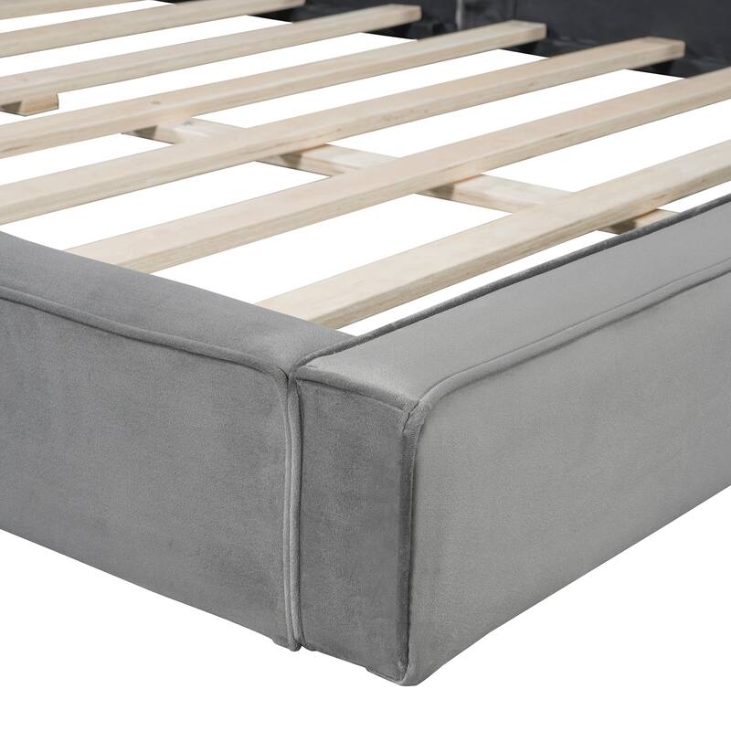 Queen Size Upholstered Platform Bed with Velvet Fabric and Solid Frame