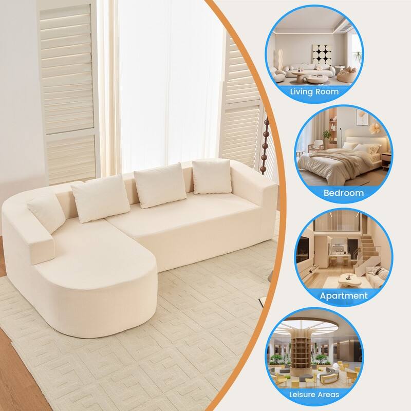 Mixoy 98 inch Chenille L Shape Sectional Sofa with Curved Chaise,Modern Cloud 3 Seater Sofa Couch