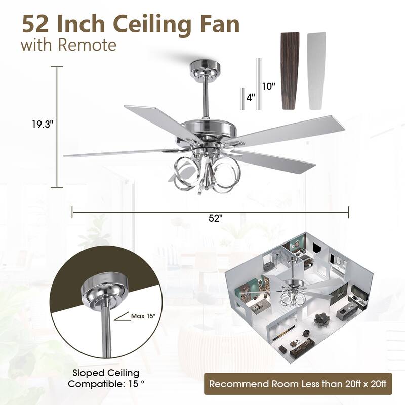 52-inch Modern Chrome Ceiling Fan with Dimmable LED Light and Reversible Motor - 52-inch W*19.3-inch H