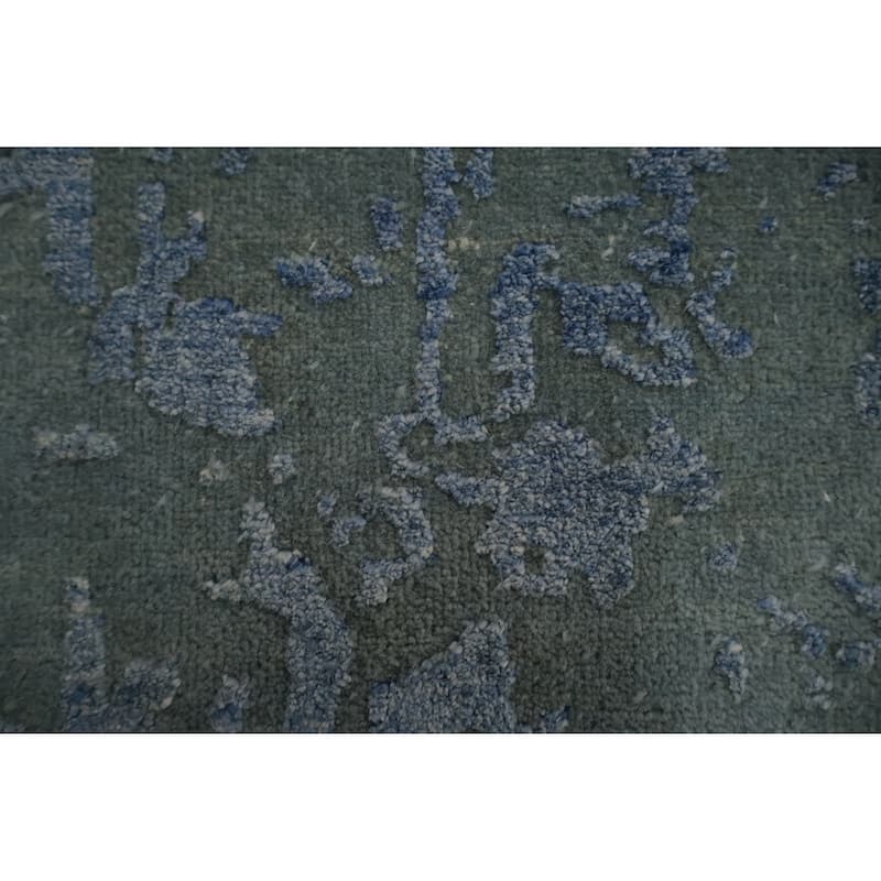 Hand Knotted Oriental Silk Carpet Modern Abstract Navy Blue & Blues Modern Area Rug - 5' 7'' X 3' 4''