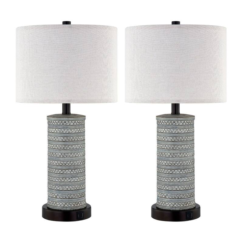 KAWOTI 23” Touch Control Table Lamp Set with USB Ports, Bulbs - W12" * H23"
