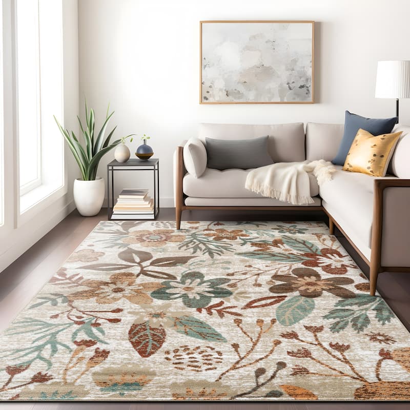 Beige Multi Garden Floral Stylish and Durable Area Rug - Beige - 7' 10" x 10'