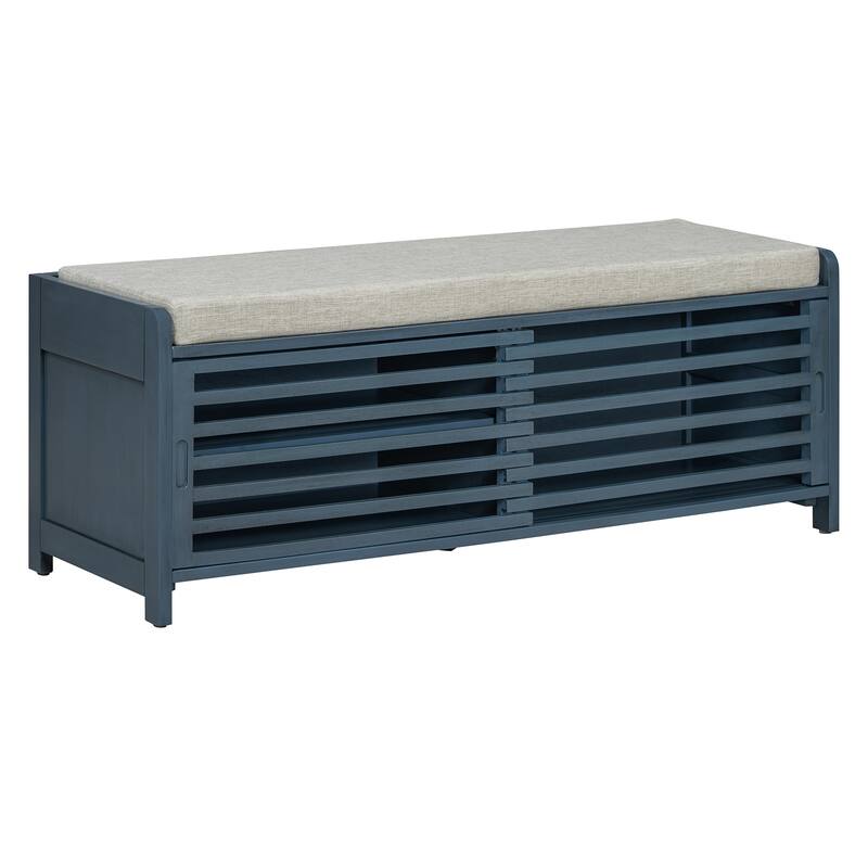 Shoe Storage Bench Entryway Bench with Cushion, Sliding Door