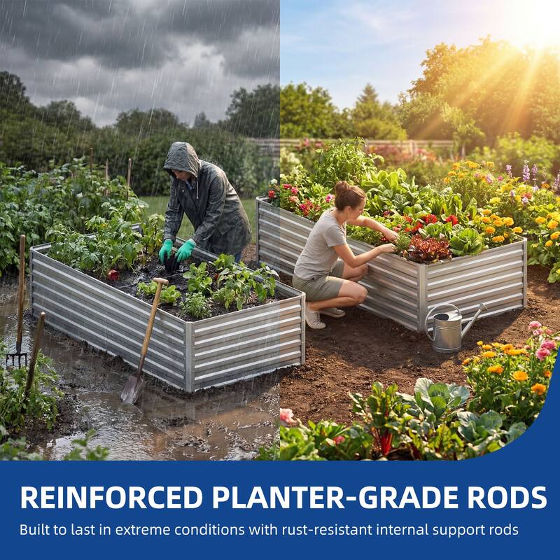 Silver Raised Garden Bed Kit for Vegetables, Flowers, Herbs-Set of 2