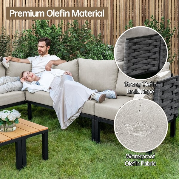 Outdoor Patio Furniture Set, L-Shaped Sectional Sofa with 6" Thick Cushion & Coffee Table for Backyard, Porch