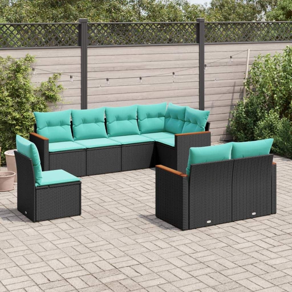 vidaXL 8 Piece Patio Sofa Set with Cushions Black Poly Rattan - 93.2x27.2x93.2