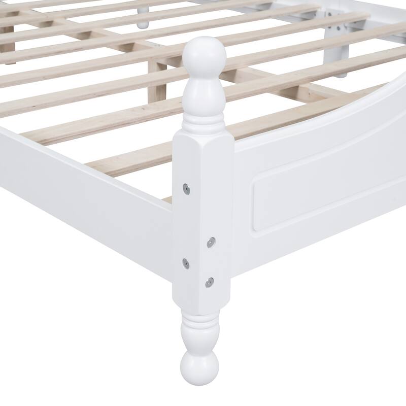 Queen Retro Pine Platform Bed with Headboard and Footboard