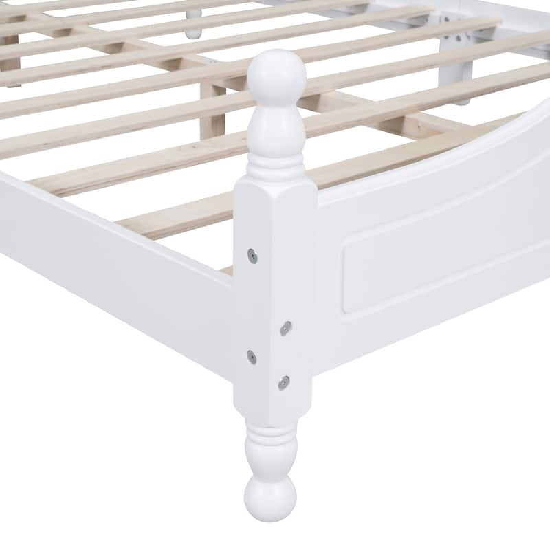 Low Headboard Footboard Low Profile Bed, Wood Platform Bed Frame, Wooden Slat Support Panel Bed