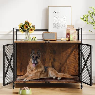 Heavy Duty Dog Crate Furniture withLockable Wheels Kennel End Table