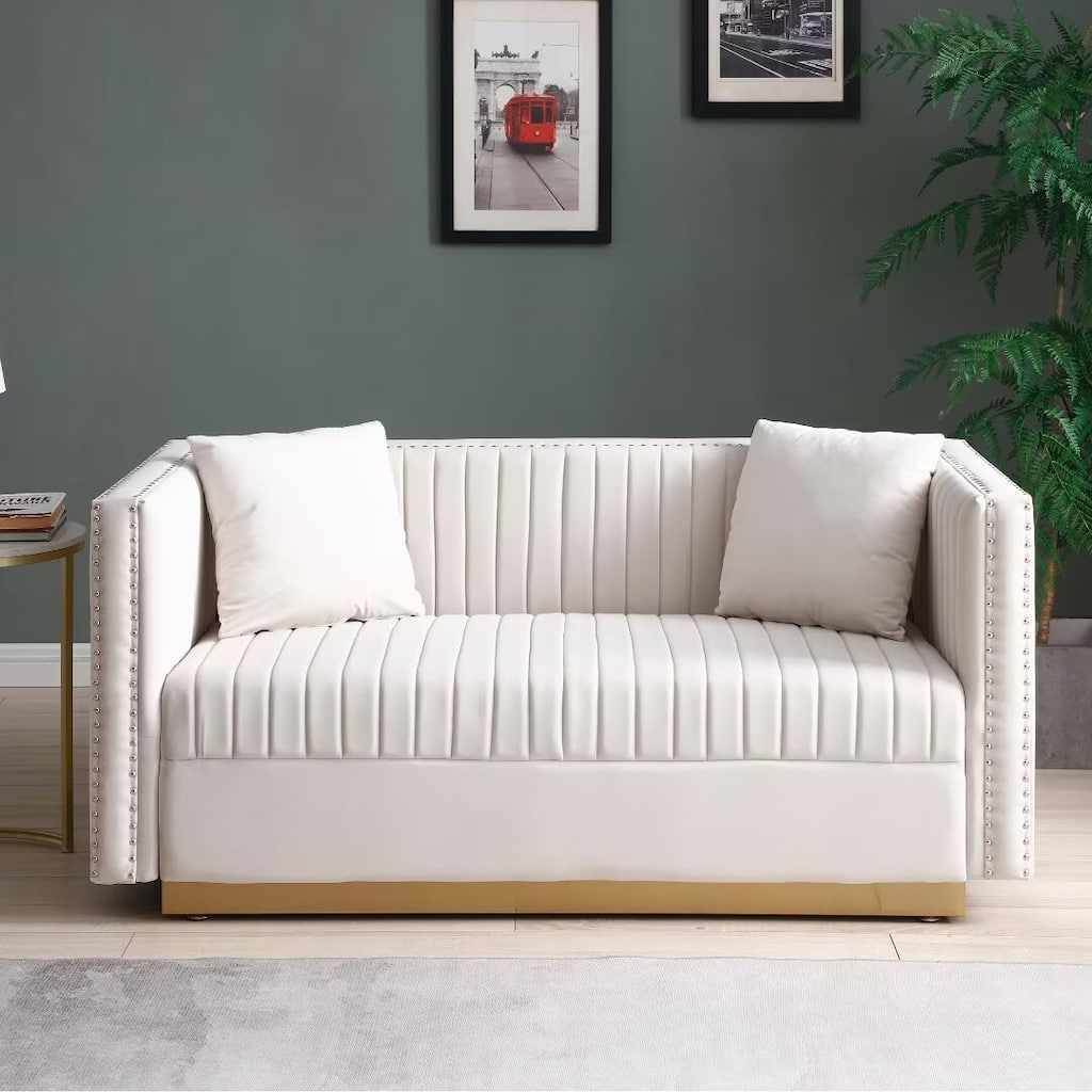 Tufted Velvet Loveseat Sofa with 2 pillows, Modern Upholstered - 28"Wx61.4"Dx28"H