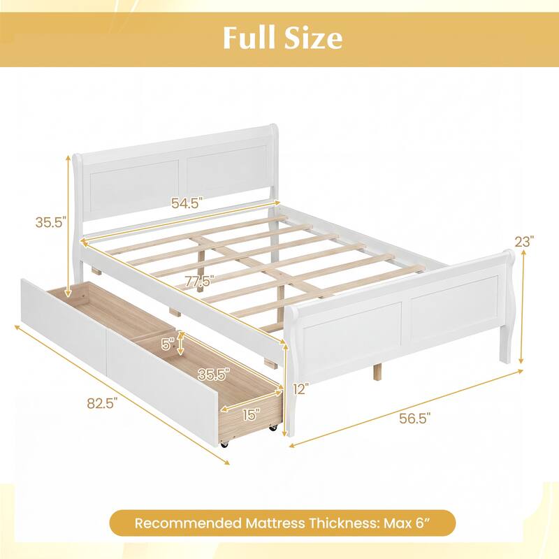 Costway Twin Size Bed Frame with 2 Storage Drawers Wood Platform Bed