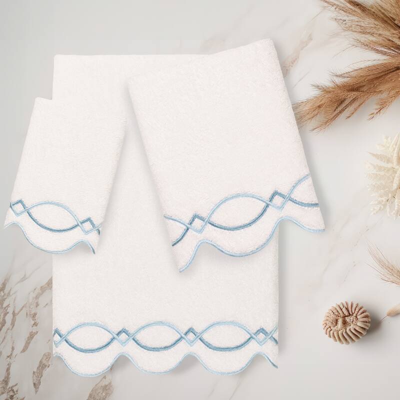 Authentic Hotel and Spa 100% Turkish Cotton DIAMOND CHAIN Scallop Embellished Towel Collection