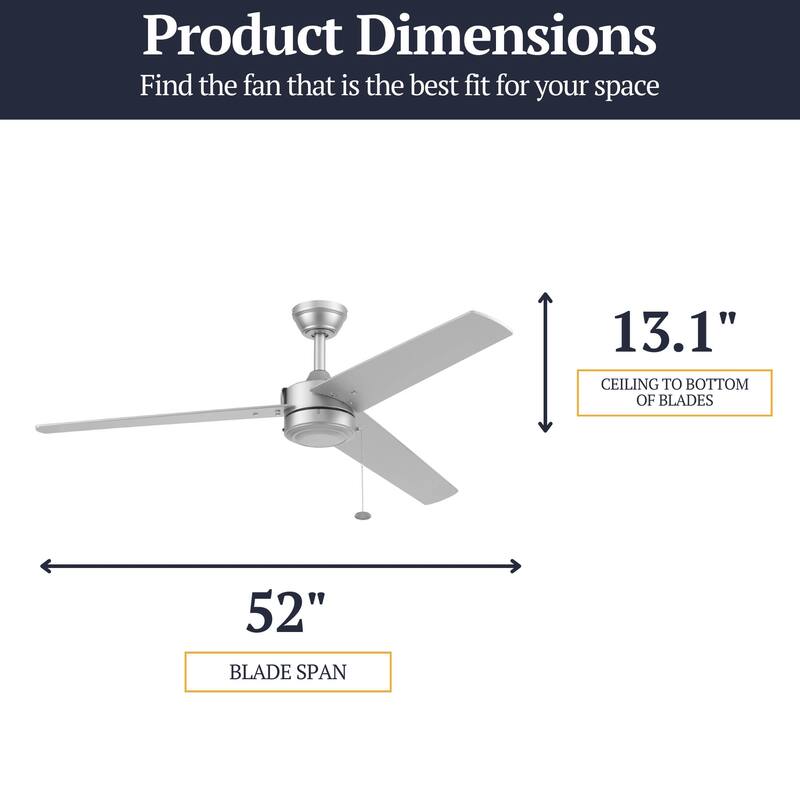52" Prominence Home Tenant Contemporary Indoor Outdoor Ceiling Fan, No Light, Pull Chain, Dual Mounting, Dual Finish Blades