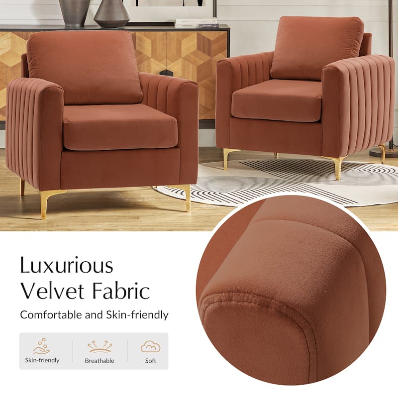 Ganymedes Modern Velvet Accent Arm Chair with Golden Legs and Removable Cushion by HULALA HOME