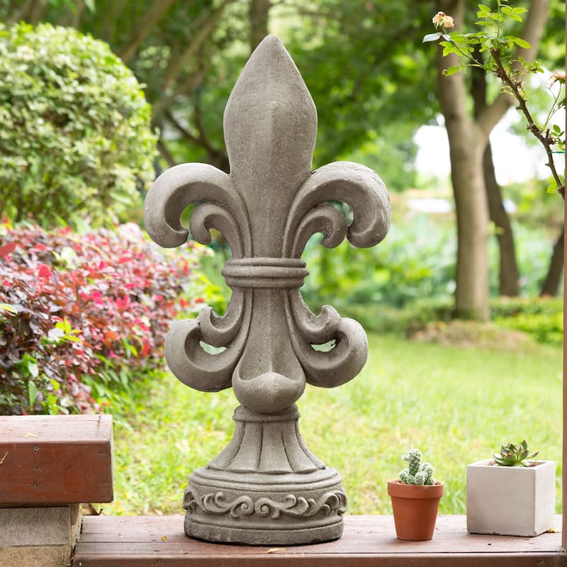 Glitzhome MGO French Holiness Fleur De Lis LYS Garden Statue Coastal Sculpture Indoor Outdoor - 27.25" H