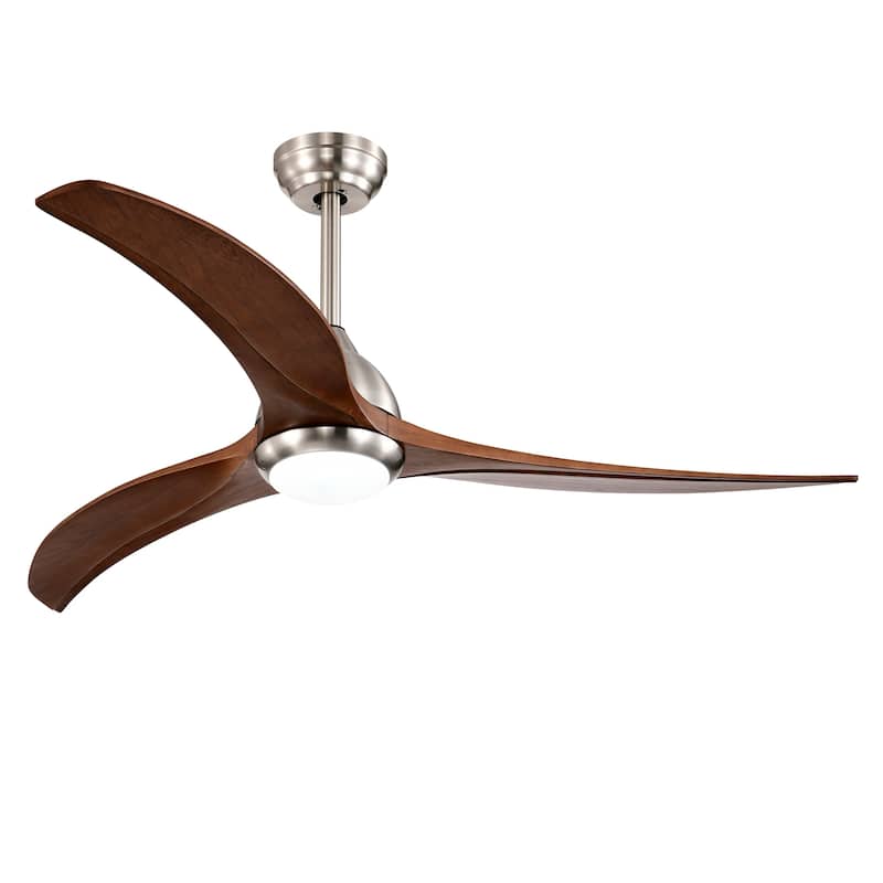 52"Ceiling Fan, Solid Wood Blades Ceiling Fan With Light with Remote Control,Noiseless Reversible Motor,6 Speed,3 Color - Nickel