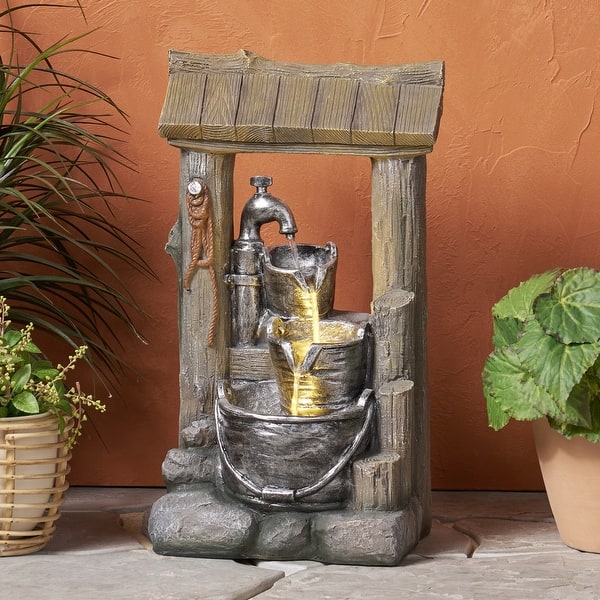slide 2 of 11, Annecy Outdoor Tier Bucket Fountain Outdoor 3 by Christopher Knight Home Brown - Floor - Resin