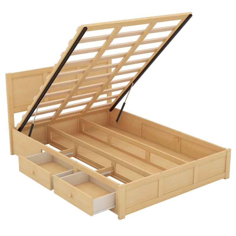 Solid Wood Bed Frame, Full Size Platform Bed with Underneath Storage and Wood Slats Support for Apartment, Bedroom