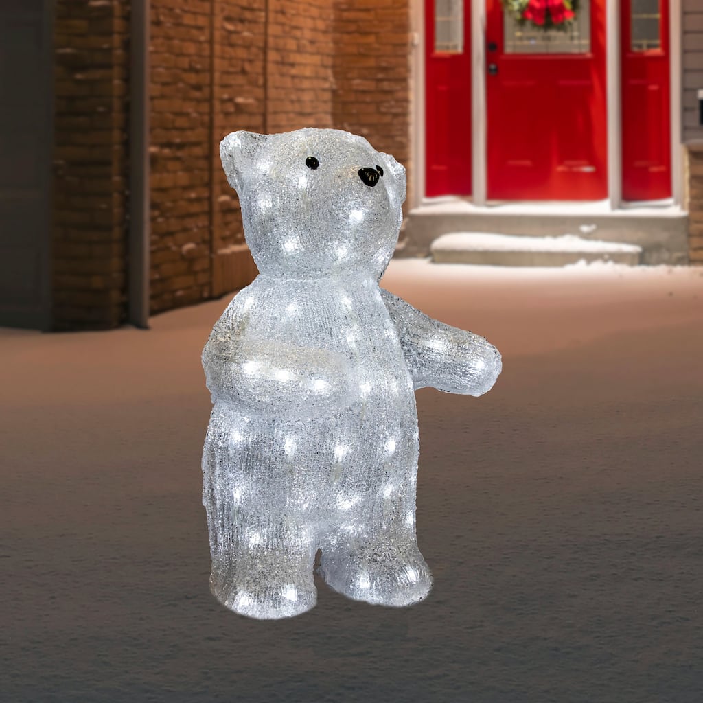 LED Lighted Commercial Grade Acrylic Polar Bear Outdoor Christmas Decoration - 16.5" - Pure White Lights - Clear