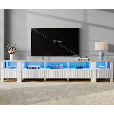 White TV Stand for 65-100 Inch TV with LED Light, Modern TV Console