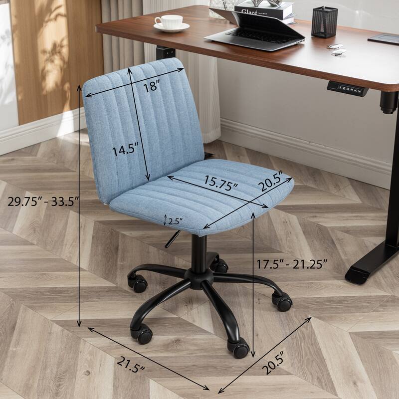 Blue Fabric Upholstered Lounge Chair Swivel Office Chair with Metal Base, Simple Executive Chair Gaming Chair