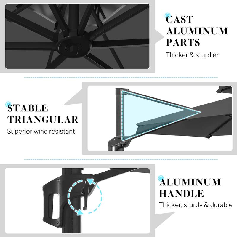 12FT Offset Patio Cantilever Umbrella with 360° Rotation