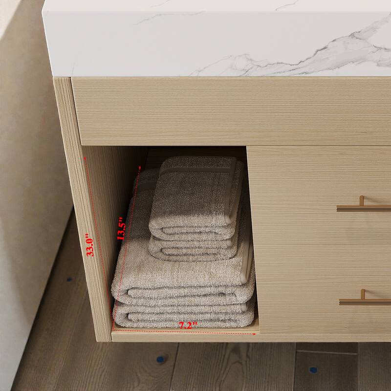 29.9" Floating Bathroom Vanity with Sintered Stone Top, Ceramic Undermount Sink, Soft-Close Drawers for Small Modern Bathrooms