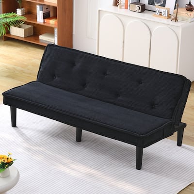 66-inch Black Corduroy Sofa Bed with Simple Design and Comfortable Features